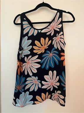 LOFT Floral Tank Top - Navy with Teal, Peach & Cream